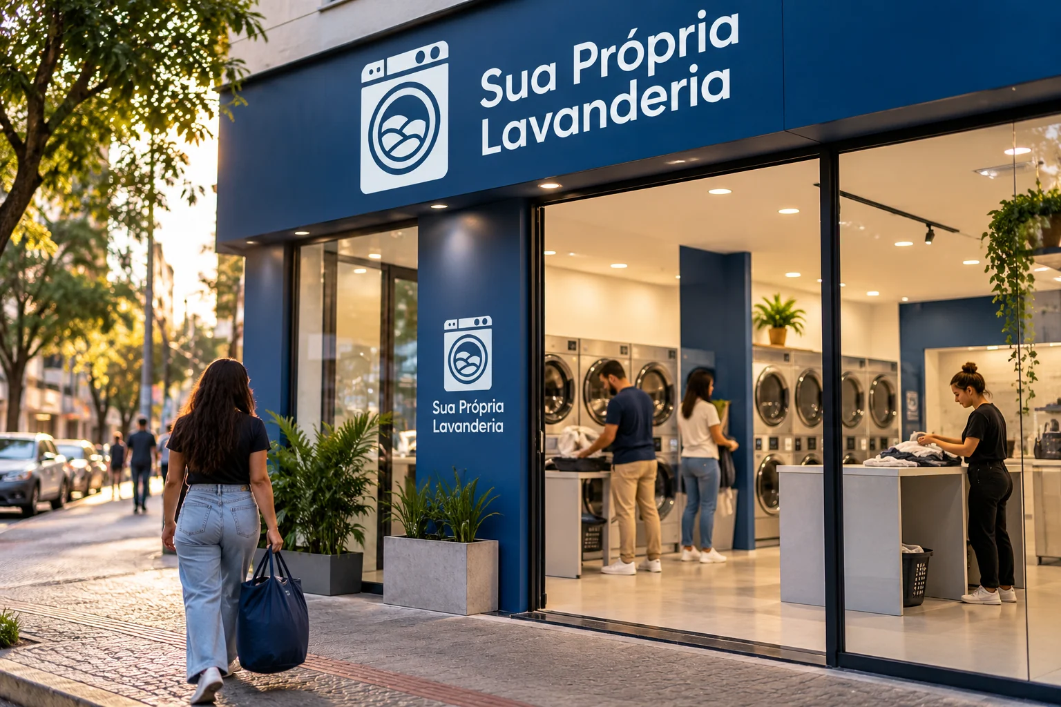Ilustração editorial de uma lavanderia em uso, associada à pesquisa prévia de um ponto comercial