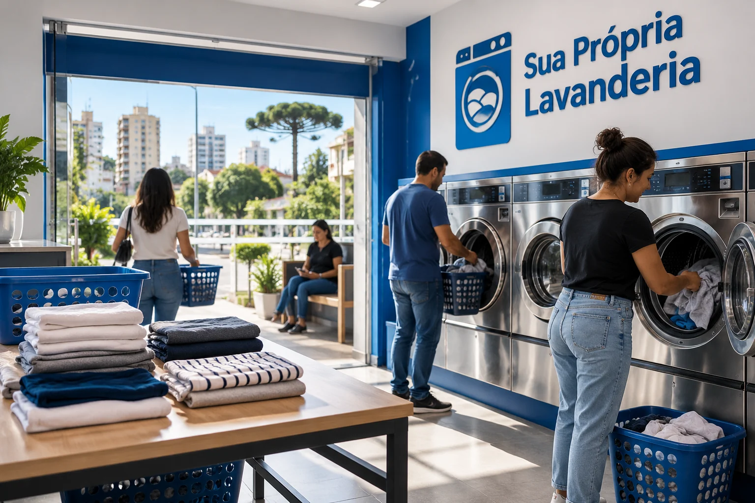 Lavanderia self-service com equipamentos comerciais em imóvel urbano pronto para operar.