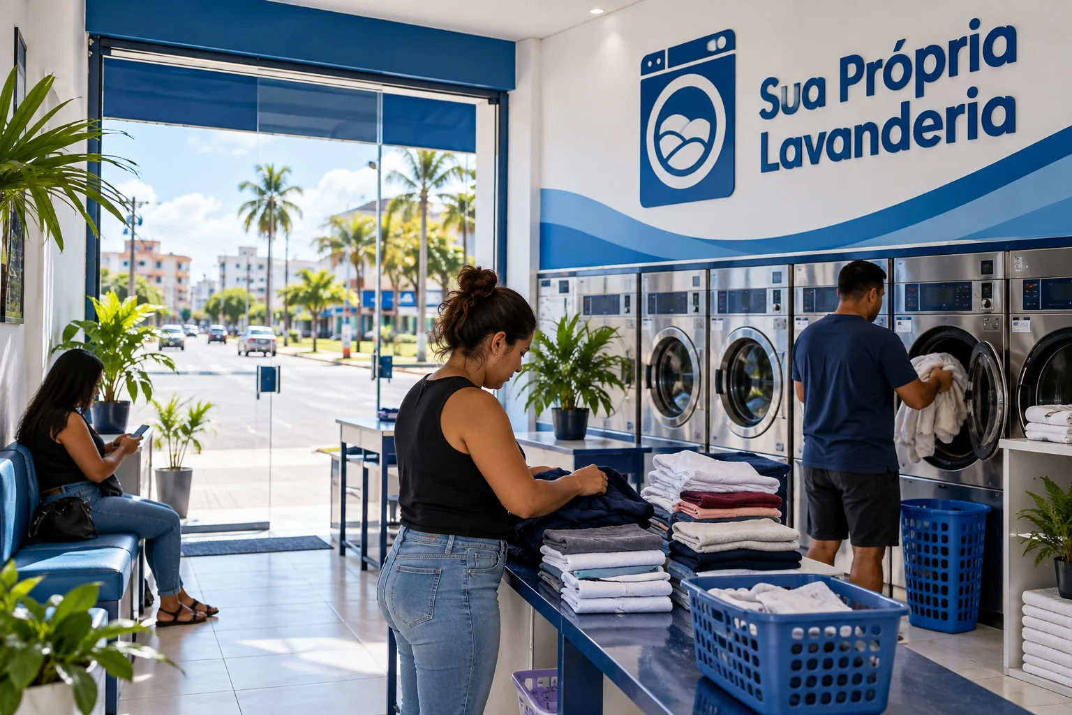 Imagem ilustrativa de uma lavanderia self-service relacionada ao guia de Roraima; não representa unidade real.