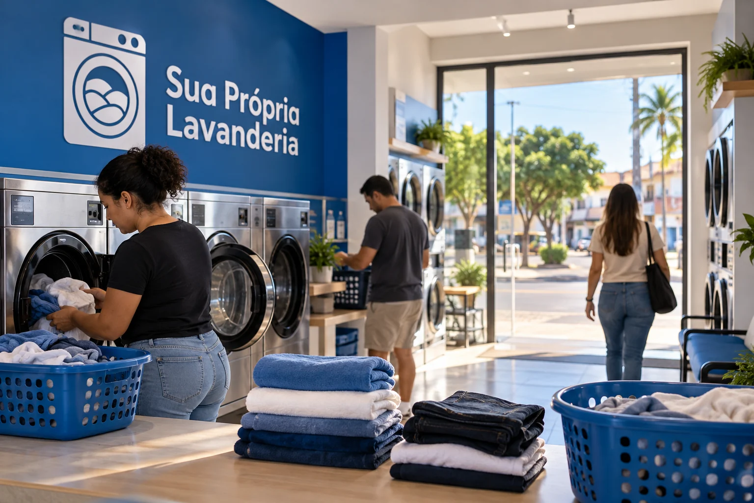 Imagem ilustrativa de uma lavanderia self-service relacionada ao guia de Tocantins; não representa unidade real.