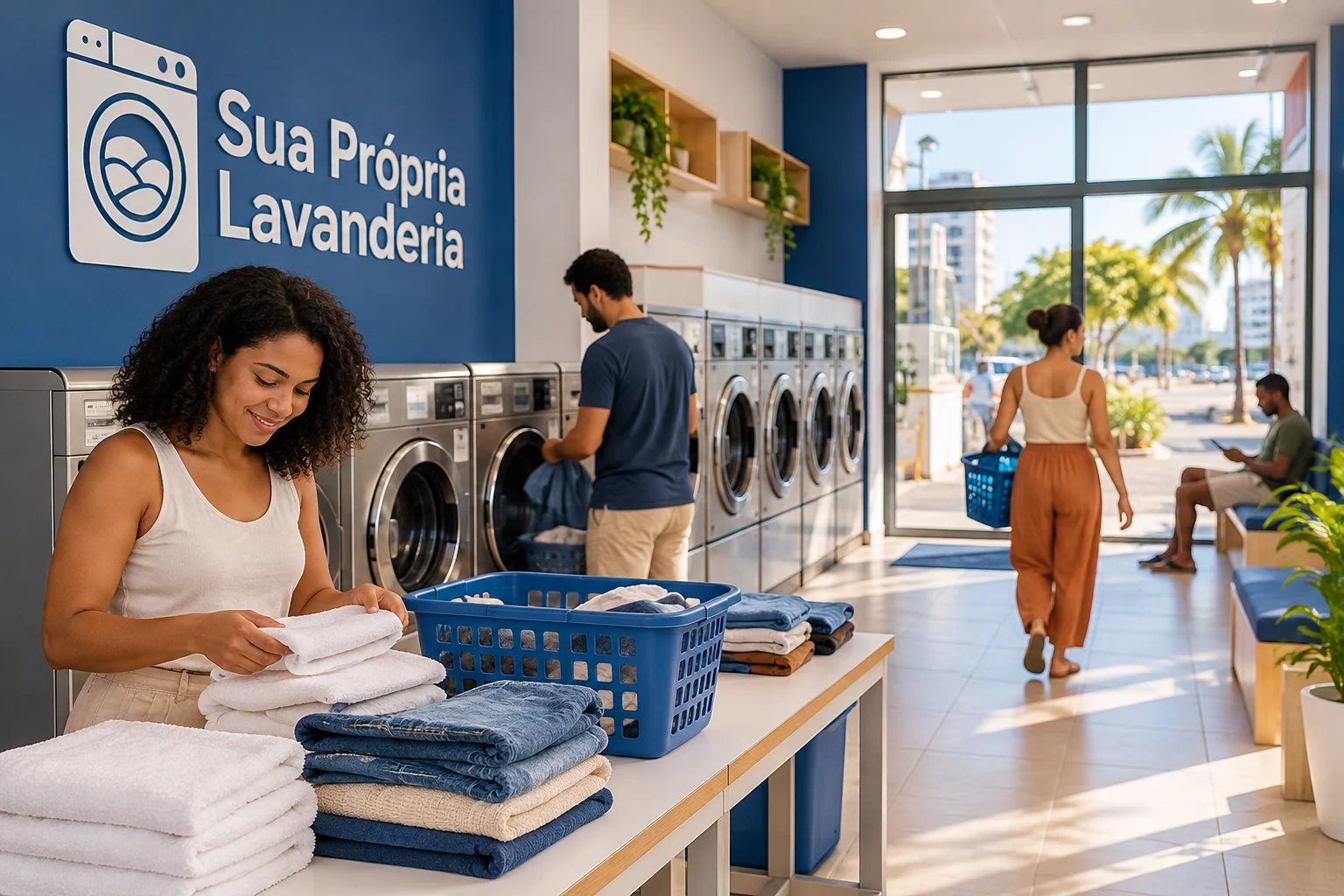 Imagem ilustrativa de uma lavanderia self-service relacionada ao guia de Nordeste; não representa unidade real.