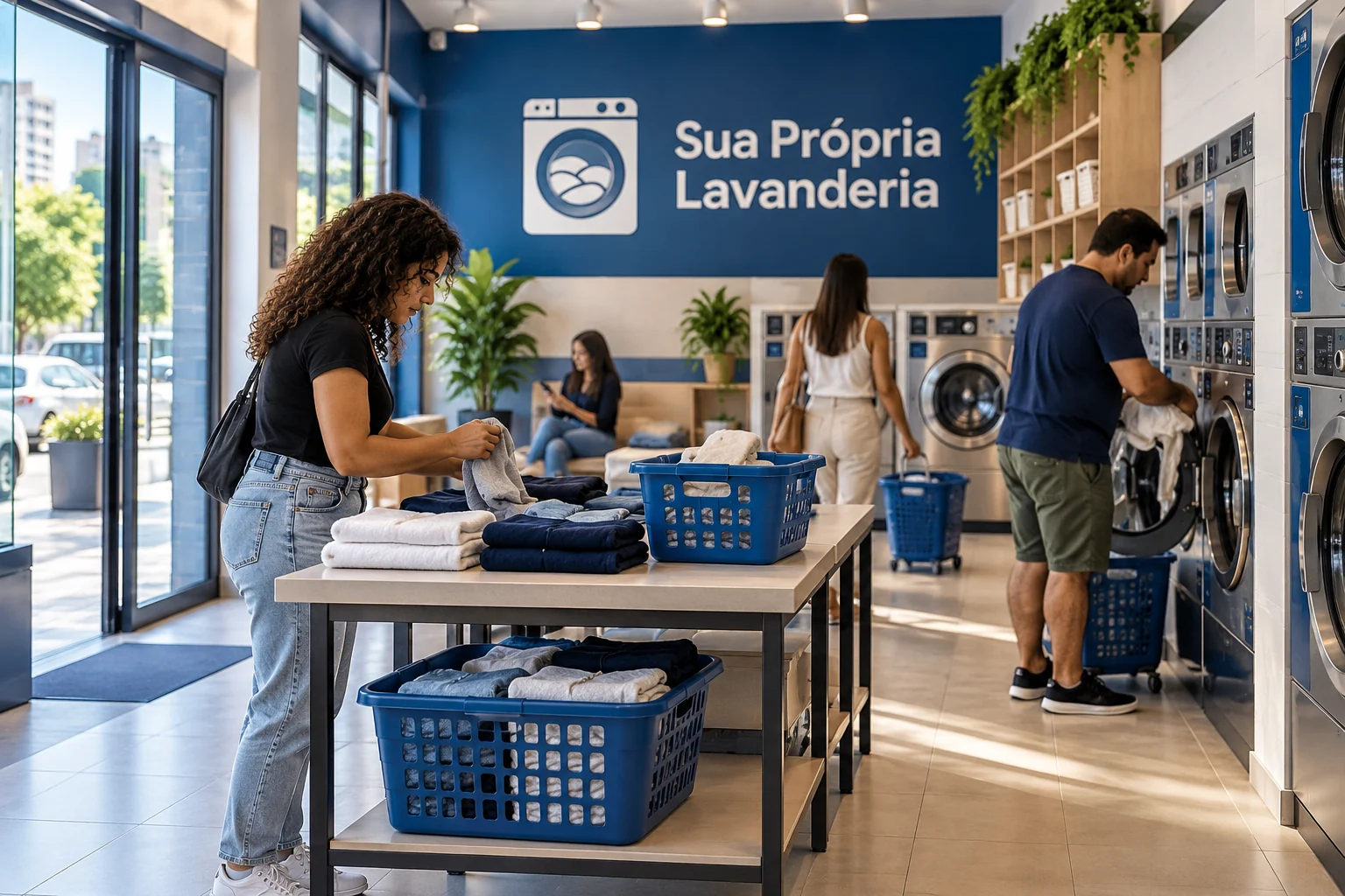Imagem ilustrativa de uma lavanderia self-service relacionada ao guia de Centro-Oeste; não representa unidade real.