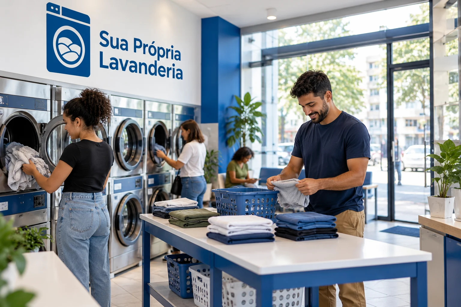 Imagem ilustrativa de uma lavanderia self-service relacionada ao guia de Sudeste; não representa unidade real.