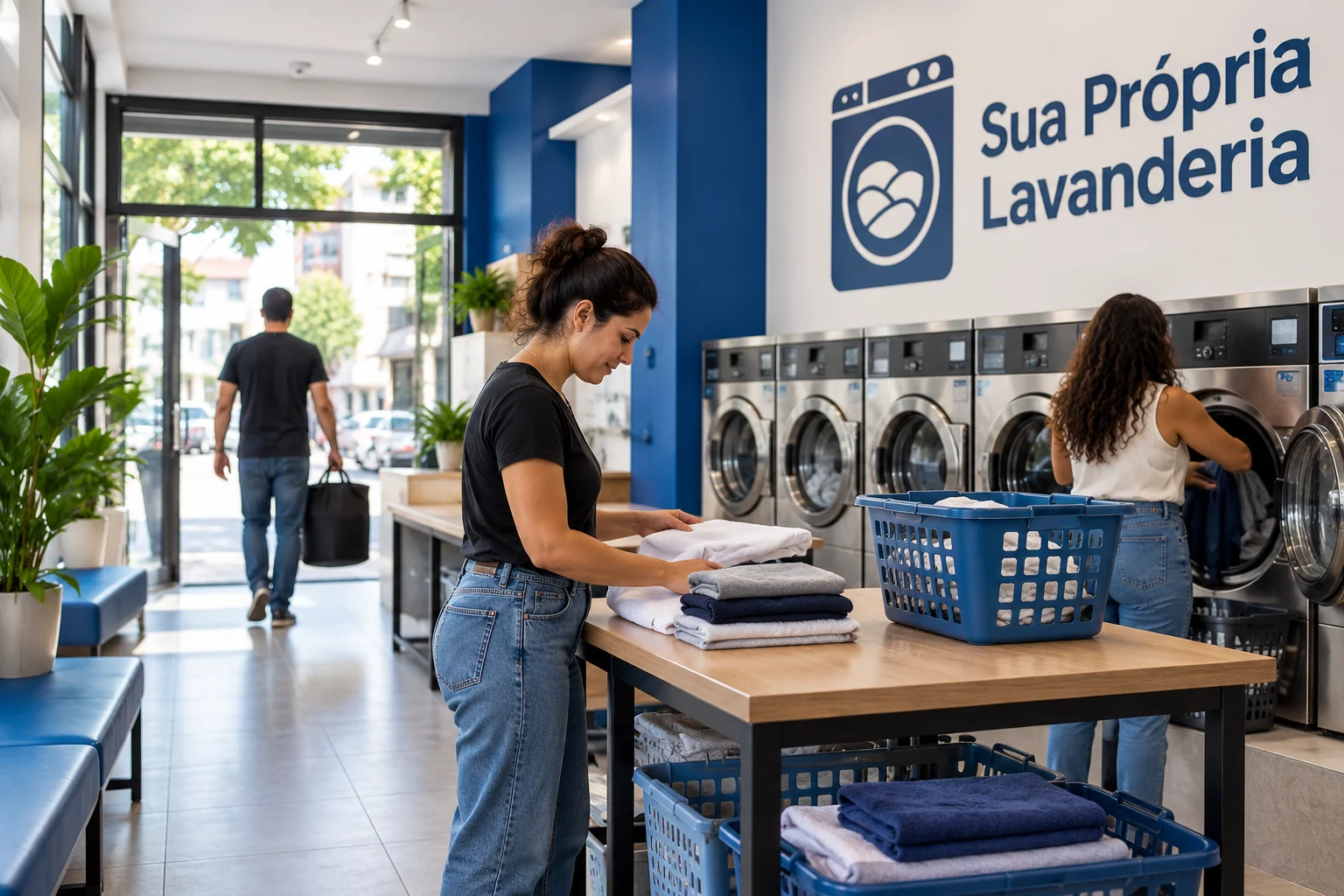 Imagem ilustrativa de uma lavanderia self-service relacionada ao guia de Uberlândia; não representa unidade real.