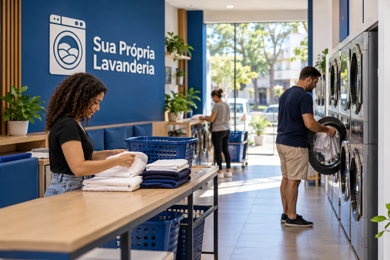 Imagem ilustrativa de uma lavanderia self-service relacionada ao guia de Uberaba; não representa unidade real.
