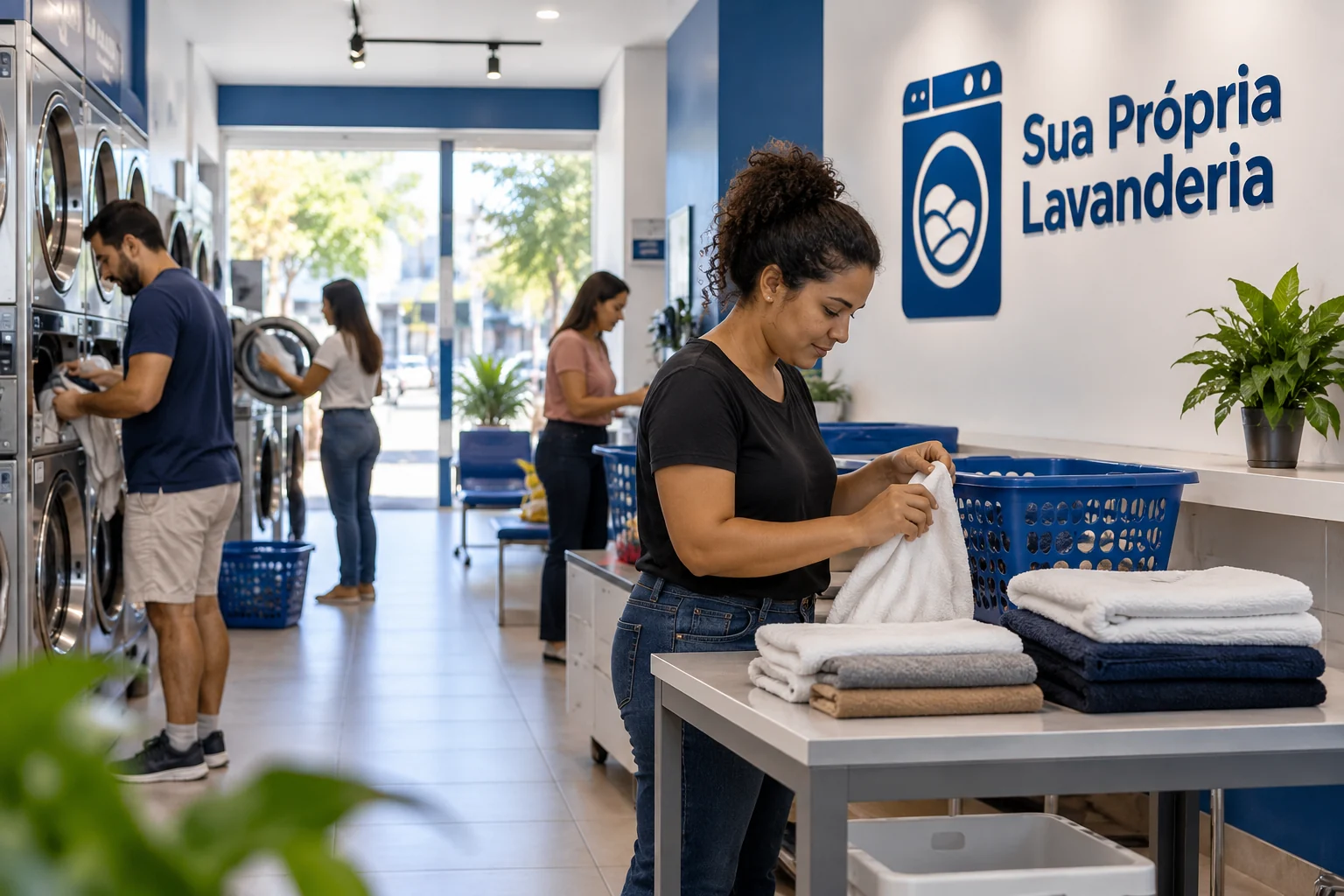 Imagem ilustrativa de uma lavanderia self-service relacionada ao guia de Montes Claros; não representa unidade real.