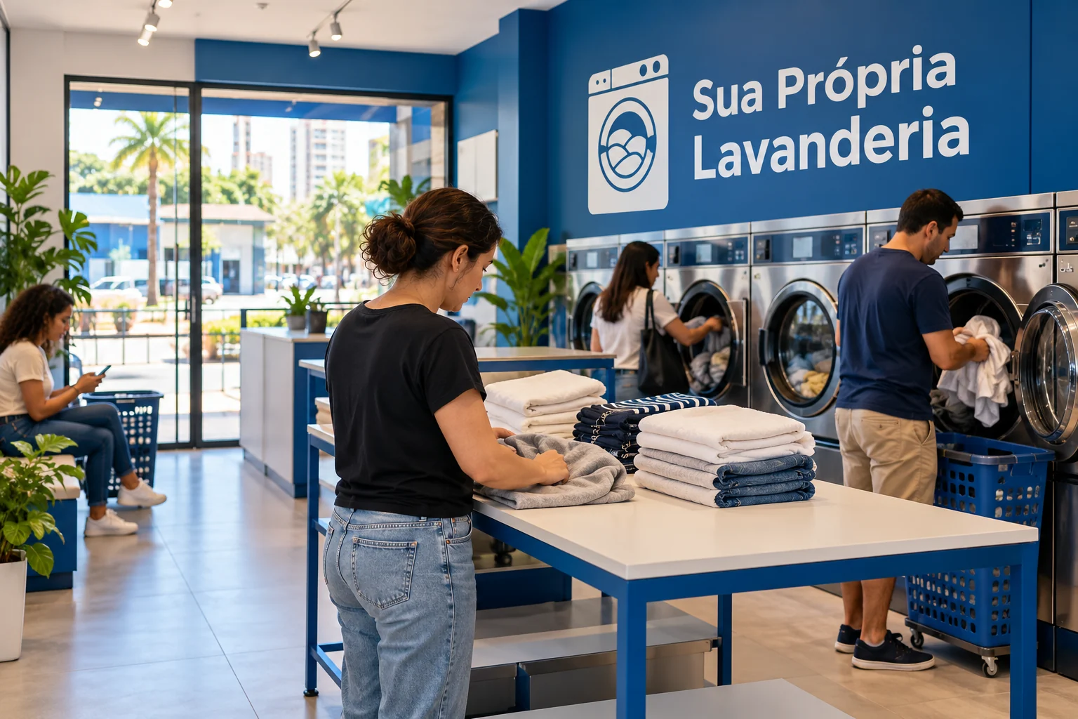 Imagem ilustrativa de uma lavanderia self-service relacionada ao guia de Ribeirão Preto; não representa unidade real.