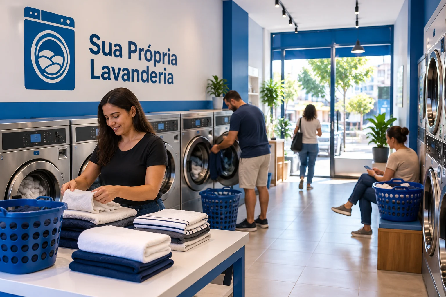 Imagem ilustrativa de uma lavanderia self-service relacionada ao guia de São José dos Campos; não representa unidade real.