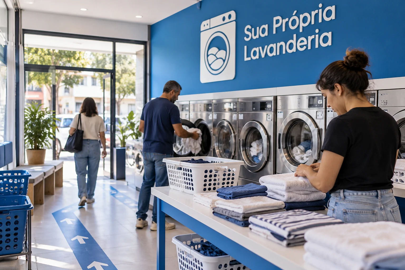 Imagem ilustrativa de uma lavanderia self-service relacionada ao guia de Sorocaba; não representa unidade real.