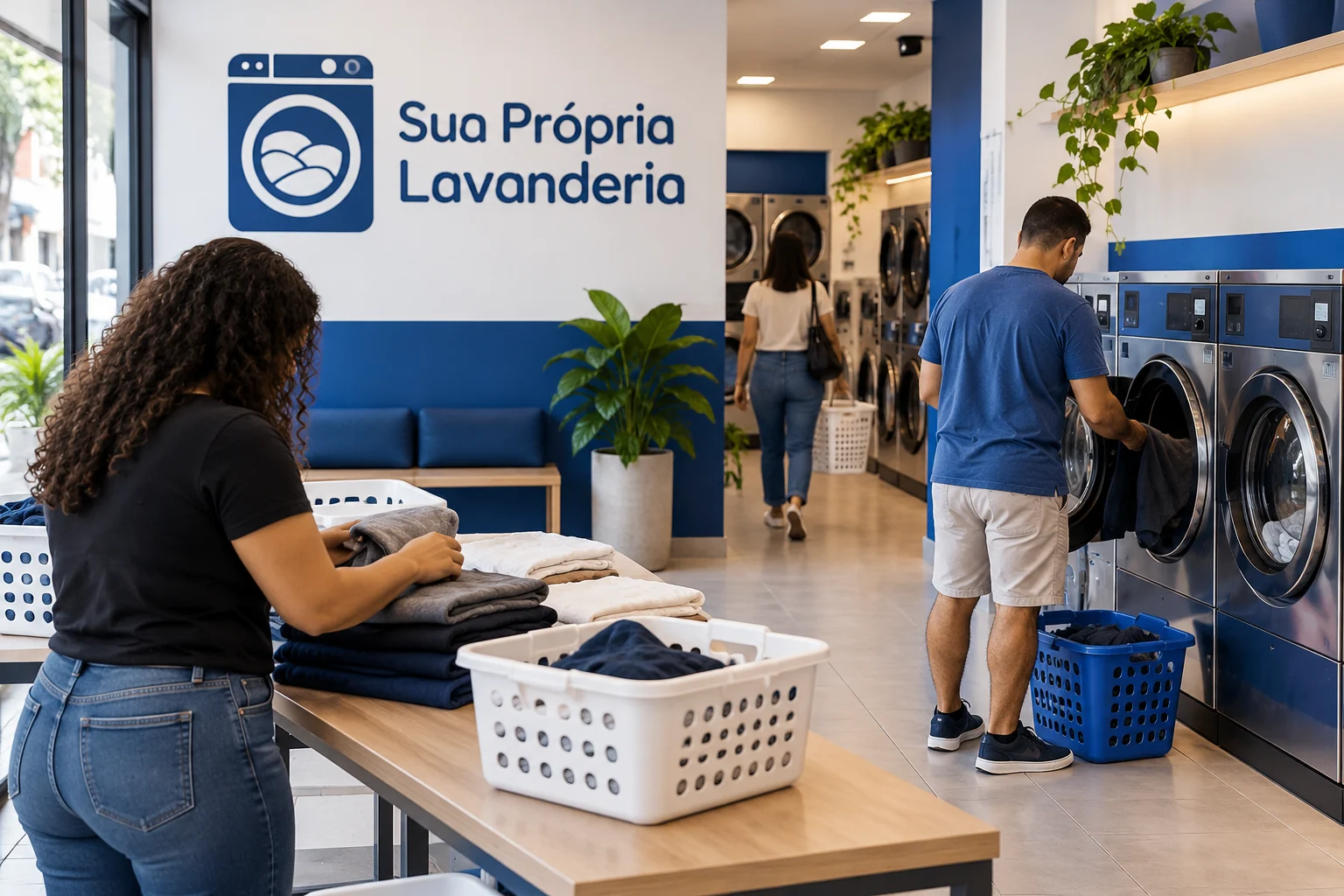 Imagem ilustrativa de uma lavanderia self-service relacionada ao guia de Guarulhos; não representa unidade real.