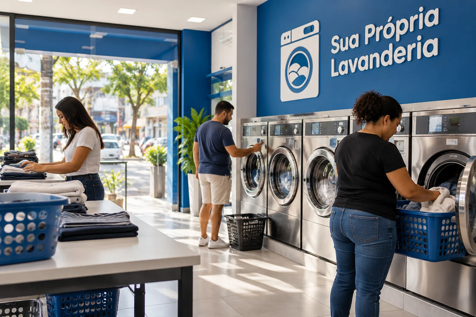 Lavanderia self-service pronta e em operação, em imagem ilustrativa relacionada a Duque de Caxias
