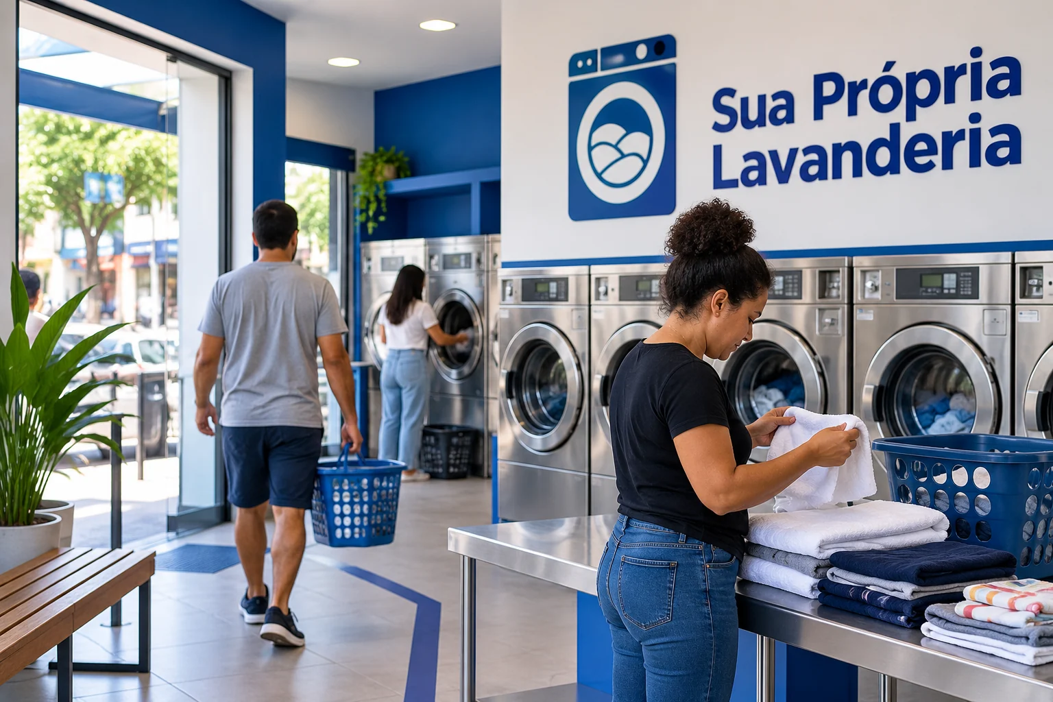 Lavanderia self-service pronta e em operação, em imagem ilustrativa relacionada a Nova Iguaçu