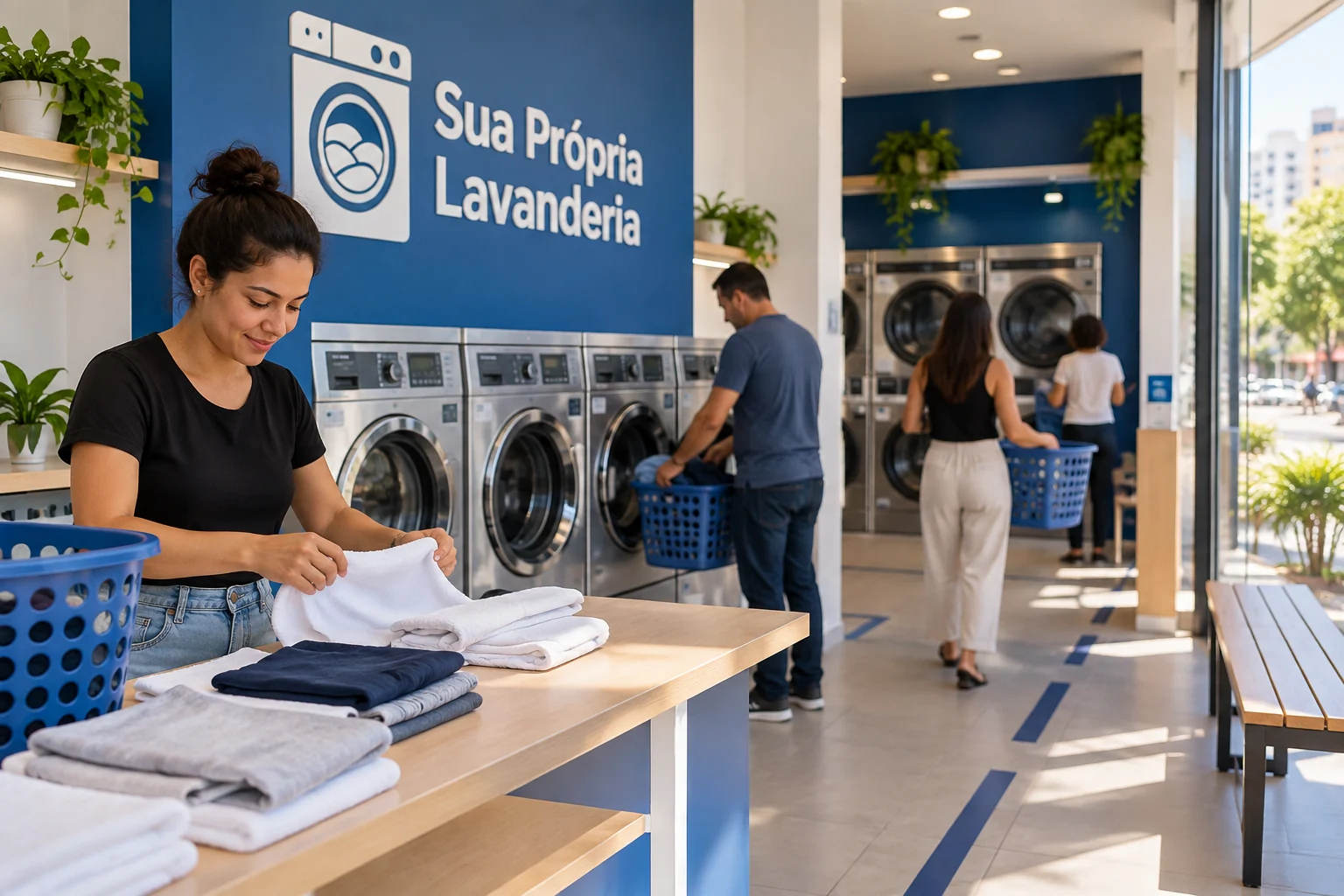 Lavanderia self-service pronta e em operação, em imagem ilustrativa relacionada a Londrina