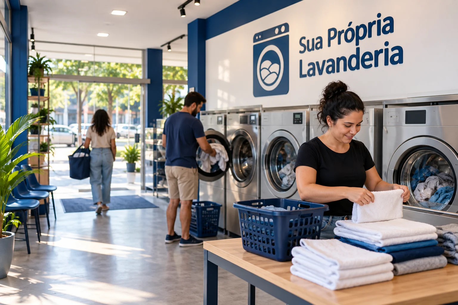 Lavanderia self-service pronta e em operação, em imagem ilustrativa relacionada a Maringá