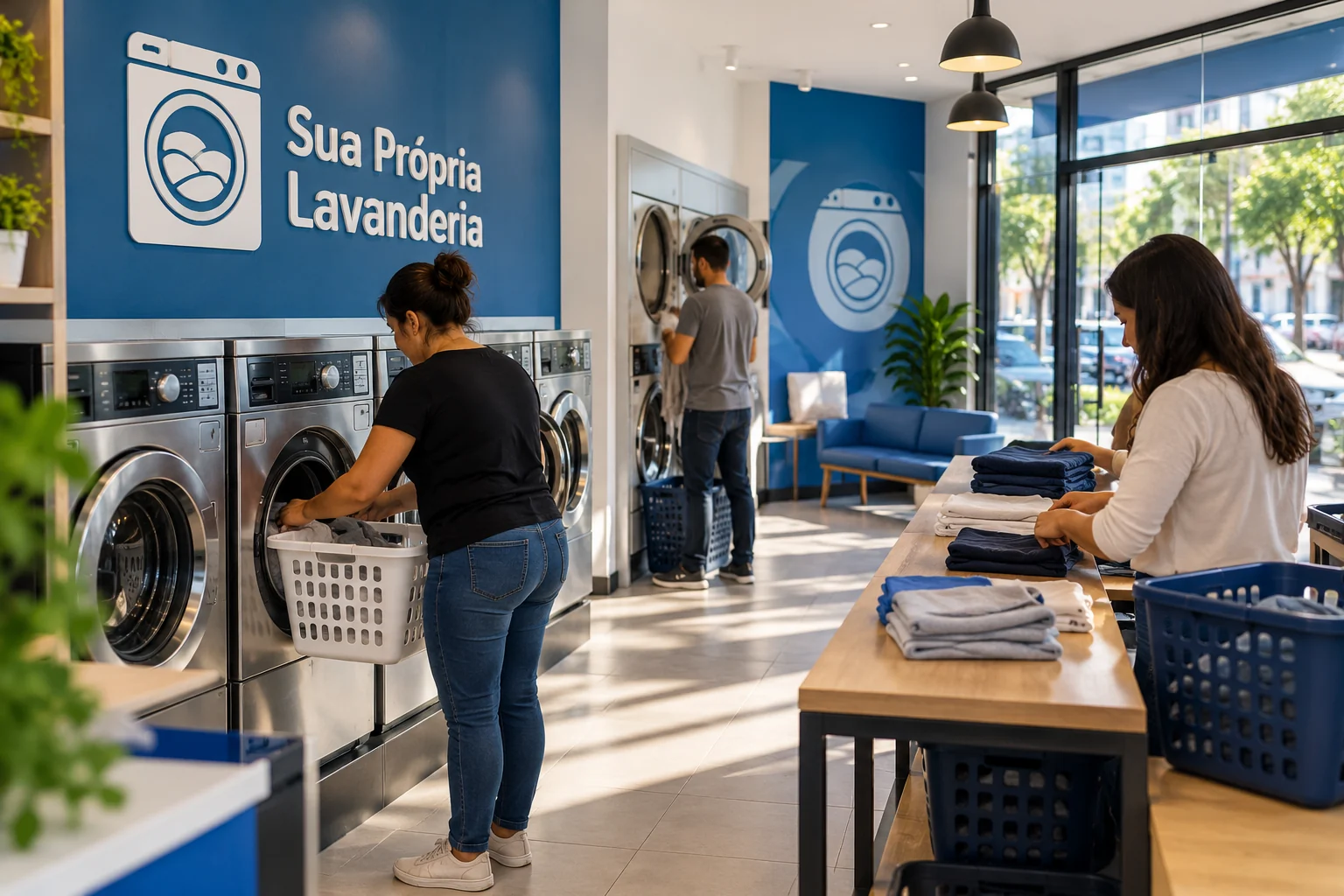 Lavanderia self-service pronta e em operação, em imagem ilustrativa relacionada a Cascavel